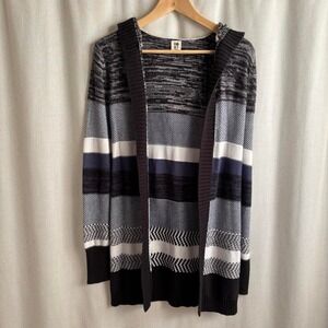 Roxy blue black & white striped hooded cardigan size small